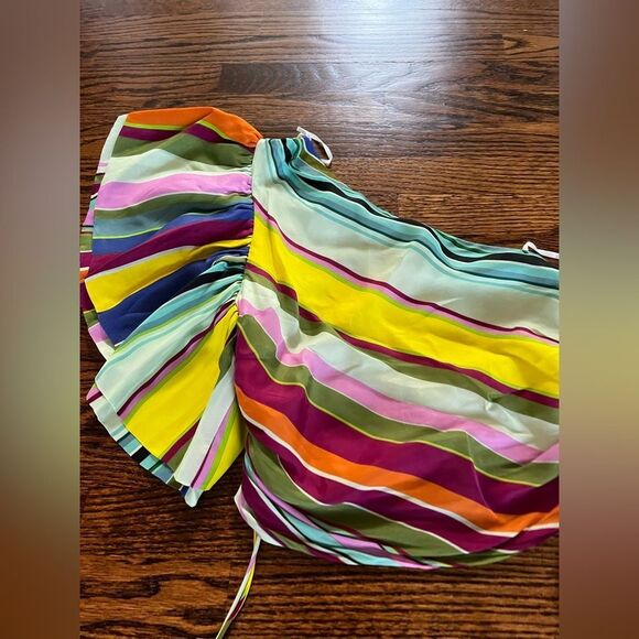 Anthro Hope for Flowers one-shoulder Rainbow Crop Blouse Flutter Sleeve Smock M - Picture 8 of 8